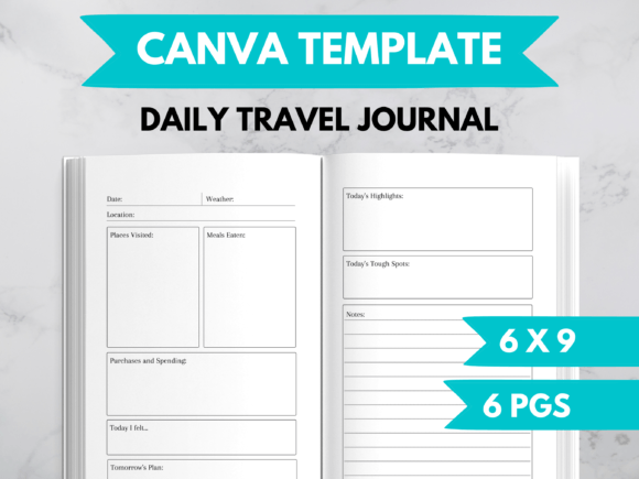 Download Daily Travel Journal Template for Canva - Journal Collection