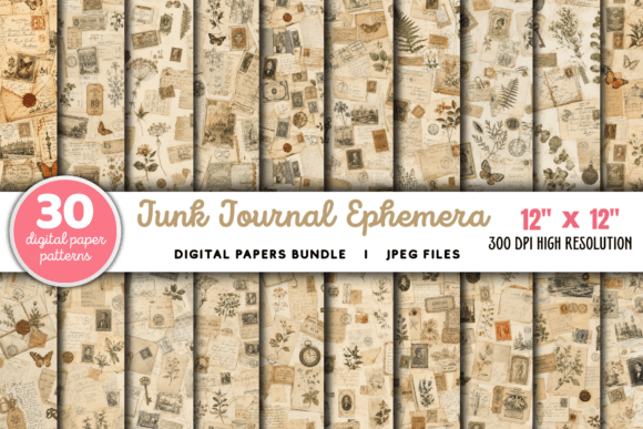 Download Junk Journal Ephemera Kit Pattern Bundle - Journal Collection
