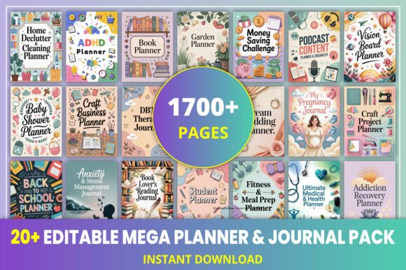 Download 20+Editable Mega Planner &amp; Journal Pack - Journal Collection